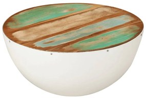 tál alakú fehér újrahasznosított fa dohányzóasztal Ø50x24 cm