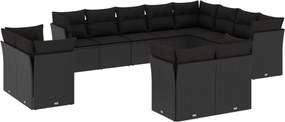 vidaXL 12 részes fekete polyrattan kerti ülőgarnitúra párnákkal