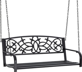 Outsunny 2 Személyes Függő Acél Hinta Pad Armellel Max Terhelhetőség 240 kg Kerti Teraszon Erkélyen Szabadtéri 127x59.5x52 cm Fekete | Aosom