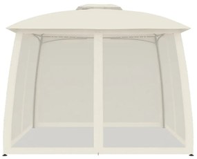 krémszínű acél dupla tetős pavilon hálós falakkal 2,93 x 2,93 m