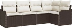 vidaXL Kerti Kanapé Szett tárolóval 5 pcs Barna polirattan