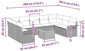 10 darabos kerti kanapé szett párnákkal Bézs Poli rattan akáciából