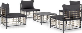 vidaXL 5 részes antracitszürke polyrattan kerti ülőgarnitúra párnákkal