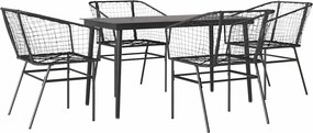 vidaXL 5 részes fekete polyrattan üveg kerti étkezőgarnitúra