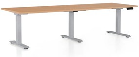OfficeTech Long állítható magasságú asztal, 240 x 80 cm, szürke alap, bükkfa