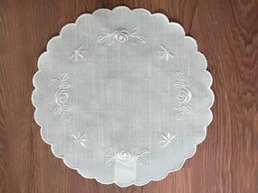 Hímzett törtfehér asztalterítő, polyester Ø30cm