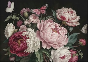 Fotótapéta Flizelin Dekoratív Iroda Bazsarózsa és pillangók 208x146 Ragasztó