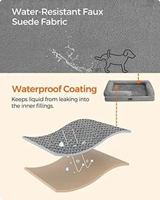 Ortopéd kutyaágy, kutya kanapé,  levehető mosható huzat, M-es méret, világosszürke