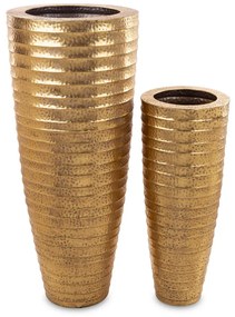 Antik jellegű fém arany kerek nyakú 2db-os padlóváza szett 121x51x51 / 88x35x35cm