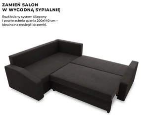 Grande Plus sarokkanapé, baloldali, szövet anyag, fekete