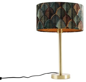 Asztali lámpa sárgaréz ovális bársonyernyővel, levélmintával 35 cm - Simplo