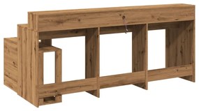 kézműves tölgy színű szerelt fa LED-es íróasztal 200x104x91 cm
