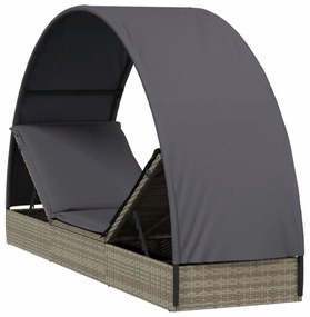 szürke polyrattan napágy kerek tetővel 211 x 57 x 140 cm