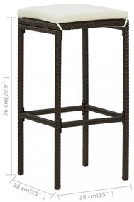 2 db barna polyrattan bárszék párnával