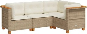 vidaXL 4 részes bézs polyrattan kerti ülőgarnitúra párnákkal