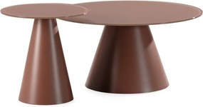 Barna kerek dohányzóasztal szett 2 db-os üveg asztallappal ø 80 cm Vida – MOME