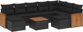 vidaXL 10 részes fekete polyrattan kerti ülőgarnitúra párnákkal
