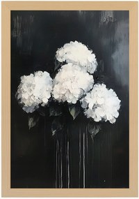 Poszter Keret Fa Grafika Kert Virágok Fehér Hortenzia Csokor 40x60