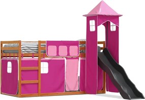 vidaXL rózsaszín emeletes ágy csúszdával és függönnyel 90 x 200 cm