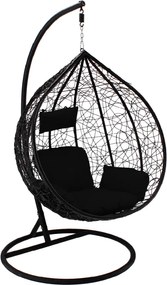 FEKETE FÜGGŐFOTEL, FEKETE PÁRNÁVAL, FEKETE KERETTEL (118 x 107 x 68 CM)