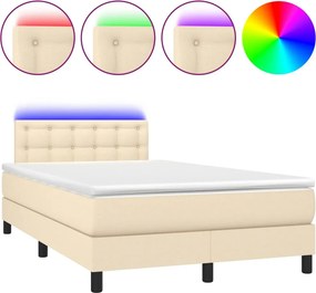vidaXL krémszínű szövet rugós és LED-es ágy matraccal 120 x 200 cm