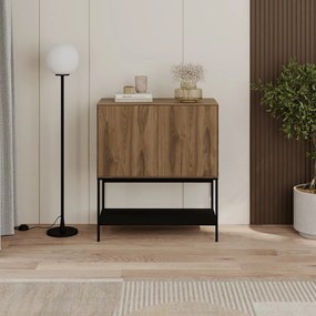 Fekete-natúr színű szekrény tölgyfa dekorral 80x90x40 cm Amira – Marckeric