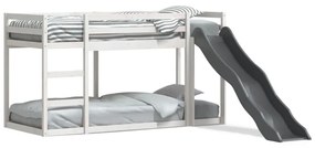 fehér tömör fenyő emeletes ágy csúszdával és létrával 90x200 cm