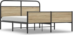 vidaXL füstös tölgy színű fém ágykeret matrac nélkül 180 x 200 cm