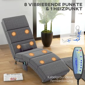HOMCOM Masszázsfotel, dönthető, nyugágy, 8 vibrációs pont 5 üzemmód, szürke