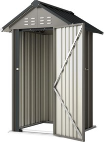 Outsunny horganyzott fém kerti tároló, 1,17 m² – szellőző, zárható, nyeregtető, kesztyűvel, világosszürke | Aosom