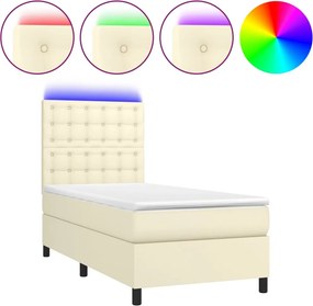 vidaXL krémszínű műbőr rugós ágy matraccal és LED-del 100x200 cm