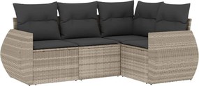 vidaXL 4 részes világosszürke polyrattan kerti ülőgarnitúra párnákkal