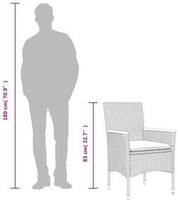 3részes szürke polyrattan/akácfa kerti étkezőgarnitúra párnával