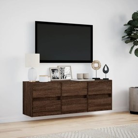 barna tölgyszínű fali TV-szekrény LED-del 130x31x45 cm