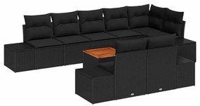 vidaXL Kerti Kanapé Szett párnával 9 pcs Fekete polirattan