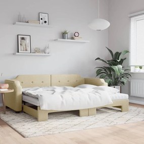 krémszínű kihúzható szövet heverő matracokkal 100x200 cm