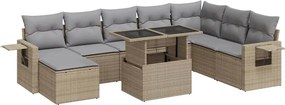 vidaXL 9 részes bézs polyrattan kerti ülőgarnitúra párnákkal