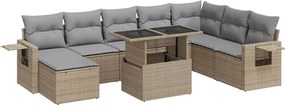 vidaXL 9 részes bézs polyrattan kerti ülőgarnitúra párnákkal