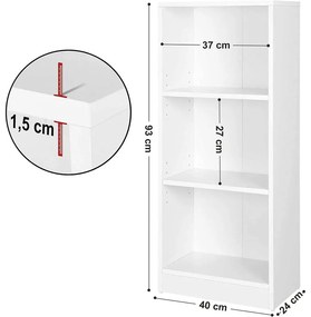 3 szintes könyvespolc állítható polcokkal, fehér