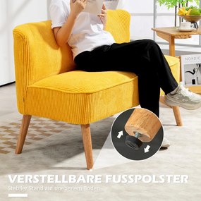 HOMCOM kétszemélyes kanapé, elegáns skandináv dizájn, tömörfa váz, 150 kg-ig, sárga