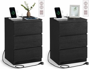 Éjjeliszekrény 2 darabos szett, 2 hálózati aljzattal és 2 usb-porttal, fekete színben