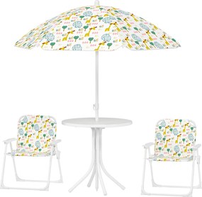 AIYAPLAY Gyerek Ülőgarnitúra Állítható Napernyővel, Gyerekasztallal és 2 Összecsukható Székkel, Kültéri Kerti Bútor, Fehér | Aosom