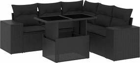 vidaXL 6 részes fekete polyrattan kerti ülőgarnitúra párnákkal