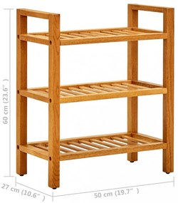 tömör tölgyfa cipőtartó 3 polccal 50 x 27 x 60 cm