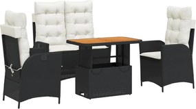 vidaXL 4 részes fekete polyrattan kerti étkezőszett párnákkal