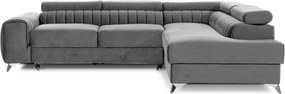 Szürke bársony kinyitható-tárolóhelyes sarokkanapé (jobb oldali-L alakú) Laurence – ELTAP
