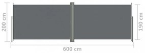 antracitszürke behúzható oldalsó napellenző 200 x 600 cm