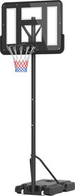 HOMCOM Szabályozható Magasságú Kültéri Kosárlabda Gyűrű 220-365 cm Hordozható Kosárlabda Gyűrű Állvánnyal Kerekes Tölthető Alappal Fekete | Aosom