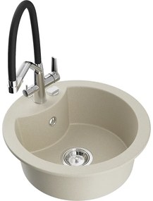 Mexen Diego egymedencés gránit mosogató Duo konyhai csapteleppel, bézs - 6512-69-671701-07