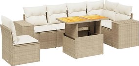 vidaXL 7 részes bézs polyrattan kerti ülőgarnitúra párnákkal